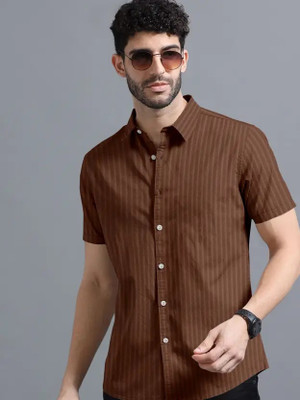 JNV FASHION Men Solid Casual Brown Shirt