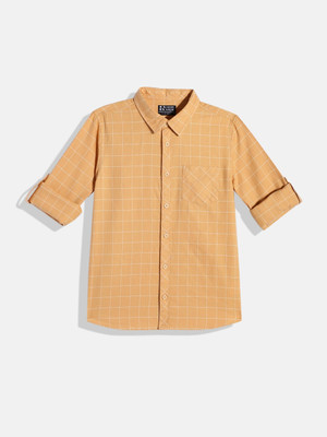 HERE&NOW Boys Checkered Casual White, Orange Shirt