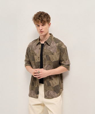 THE BEAR HOUSE Men Printed Casual Dark Green Shirt