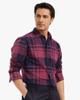 RARE RABBIT Men Checkered Casual Maroon, Dark Blue Shirt