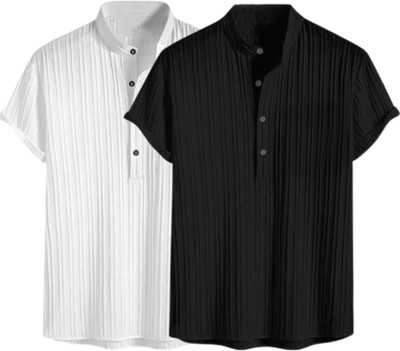 METRONAUT Men Self Design Casual Black, White Shirt(Pack of 2)