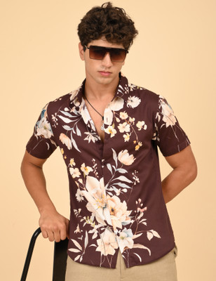 Art Reaalm Men Floral Print Casual Brown Shirt