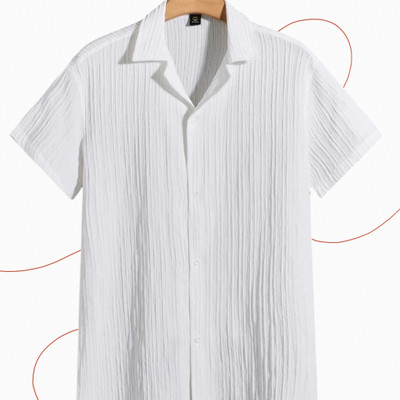 A DEEMOON TREND Men Self Design Casual White Shirt