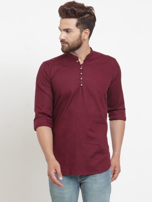 A-Okay Men Solid Straight Kurta(Maroon)