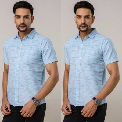 AUZAAI COLLECTION Men Printed Casual Blue Shirt(Pack of 2)
