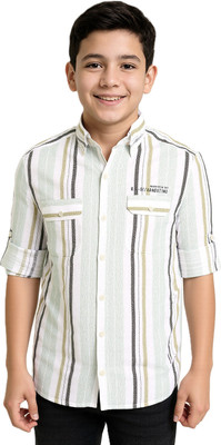 CAVIO Boys Striped Casual Green Shirt