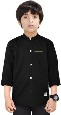 Paper Crane Boys Solid Casual Black Shirt