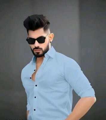 Kalawatia fashion Men Self Design Party Light Blue Shirt