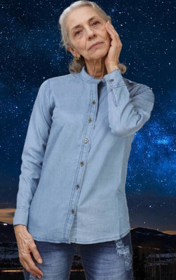 Wingzss Women Solid Casual Blue Shirt