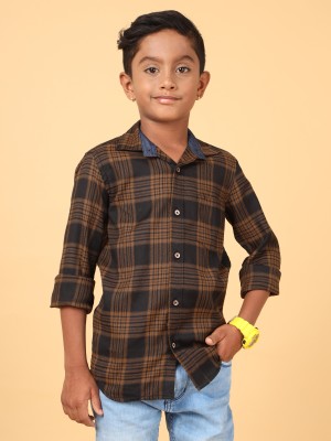 CAZZBA Boys Checkered Casual Brown Shirt