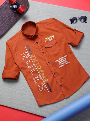 KILLER Boys Printed Casual Orange Shirt