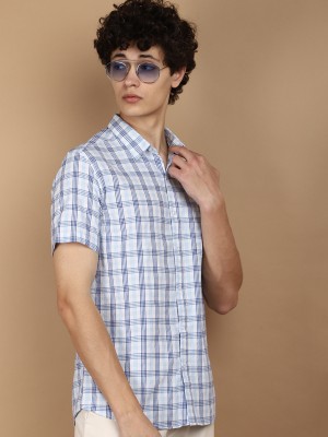 V-MART Men Checkered Casual Blue Shirt