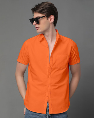 Voroxy Men Solid Casual Orange Shirt