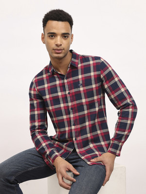 LEE Men Checkered Casual Dark Blue, Beige, Pink Shirt