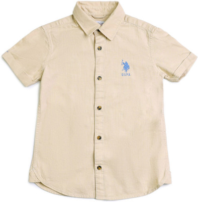 U.S. POLO ASSN. Boys Solid Casual Beige Shirt