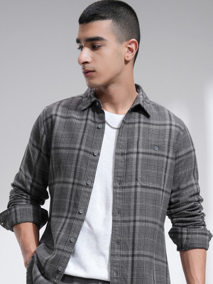 HIGHLANDER Men Checkered Casual Grey Shirt