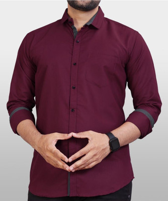 IMPRESIO Men Solid Casual Maroon Shirt