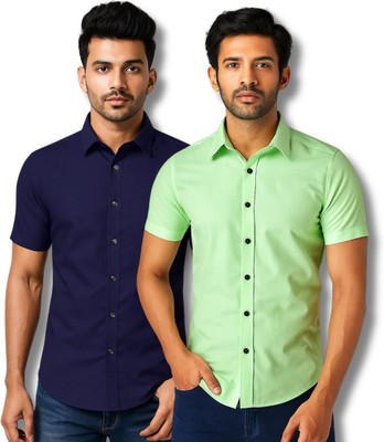 RAREMARK Men Solid Formal Dark Blue, Orange Shirt(Pack of 2)
