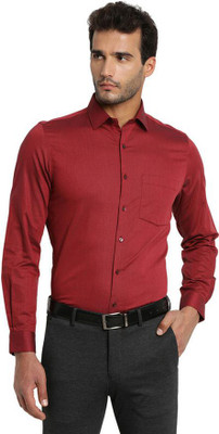 TURTLE Men Self Design Formal Maroon Shirt