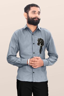 Tkgfashion Men Embroidered Party Black Shirt