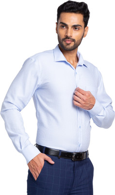 PARK AVENUE Men Checkered Formal Blue Shirt