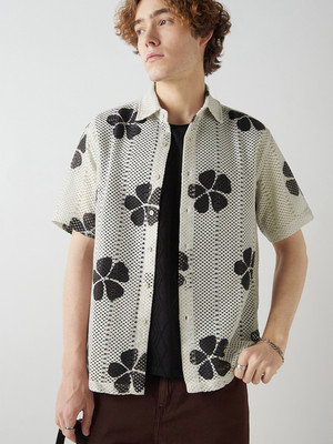 BEWAKOOF Men Self Design Casual Beige Shirt