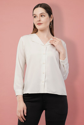 Glitter Fashion Women Solid Casual White Shirt