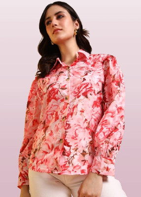 KRYSTNE Women Printed Casual Pink, White Shirt