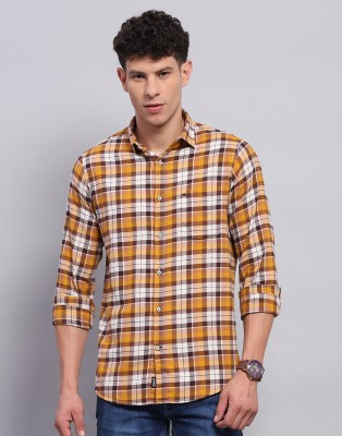 MONTE CARLO Men Checkered Casual Yellow Shirt