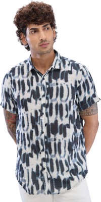 Spykar Men Printed Casual White, Blue Shirt