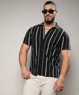 Instafab Plus Men Striped Casual Black Shirt