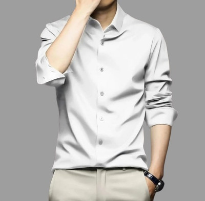 BROCON Men Solid Casual White Shirt