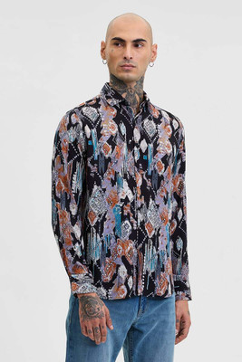 Snitch Men Printed Casual Black Shirt
