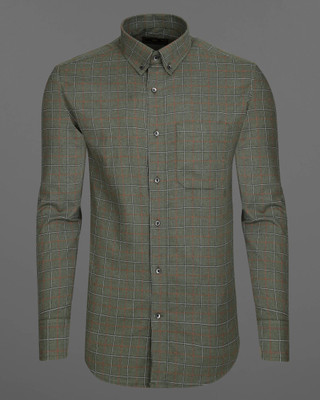 french crown Men Checkered Casual Green Shirt