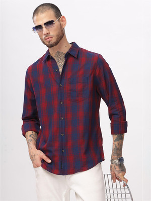WROGN Men Checkered Casual Red Shirt