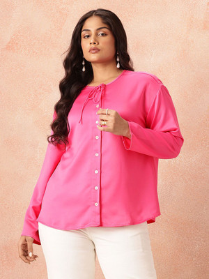 all about you Women Solid Casual Pink Shirt