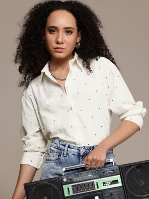 Roadster Women Printed Casual White Shirt
