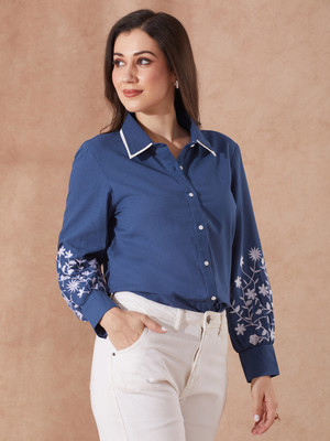 Globus Women Printed Casual Blue Shirt
