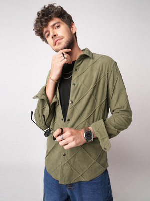 VASTRADO Men Self Design Casual Dark Green Shirt