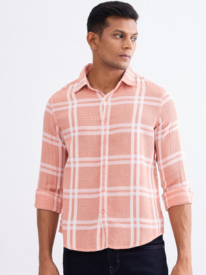 Spykar Men Checkered Casual Orange Shirt