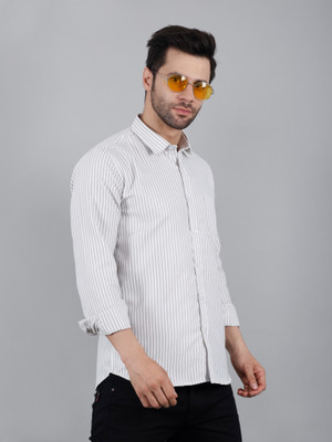 Urban Shade Men Striped Casual Grey Shirt