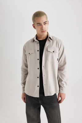 defacto Men Solid Casual Grey Shirt