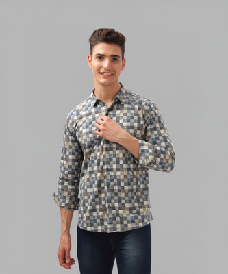 Bullmer Men Checkered Casual Blue Shirt