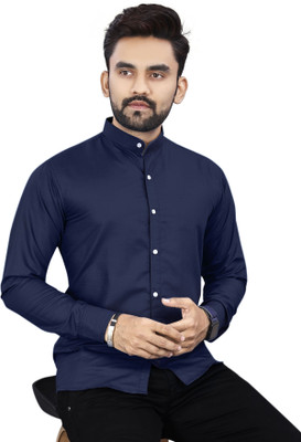 Radiance Creations Men Solid, Color Block Casual Dark Blue Shirt