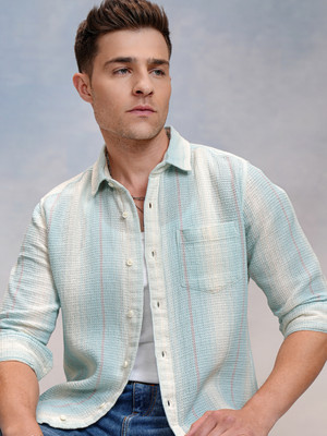 LOCOMOTIVE Men Striped Casual Blue Shirt