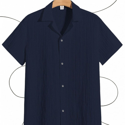 SHIRTWALA Men Self Design Casual Dark Blue Shirt