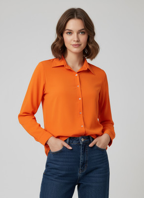 My Swag Women Solid Casual Orange Shirt