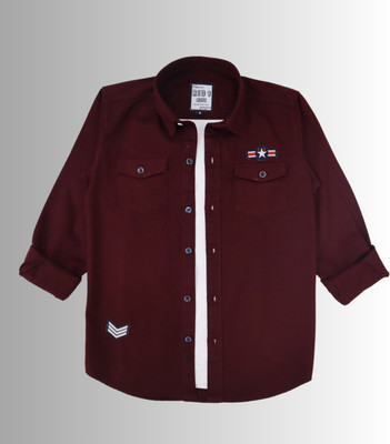 Rs fashions Boys Embroidered Casual Maroon Shirt