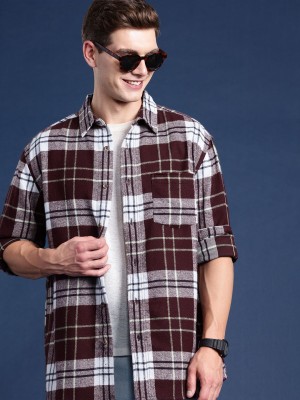 MastandHarbour Men Checkered Casual Maroon Shirt