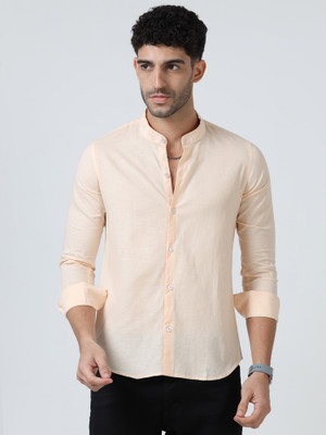 RESERIO Men Solid Casual Orange Shirt